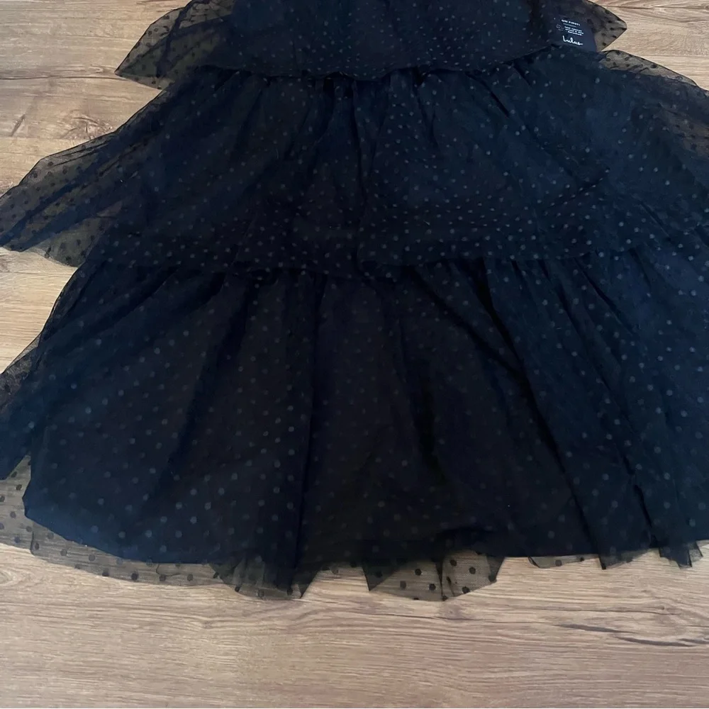 NWT Lulus Sweetheart Style Black Tulle Polka Dot Bustier Midi Dress - Picture 3 of 9